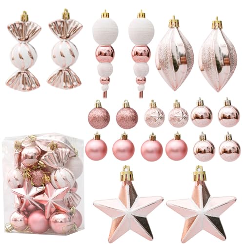 papasgix Weihnachtskugeln Kunststoff Glänzend Christbaumkugel Weihnachtsbaumkugel Weihnachtskugel Christbaumkugeln Set mit Aufhängen Weihnachtsbaumkugeln Weihnachtsdeko(20pcs A Rose) von papasgix