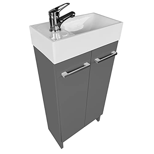 paplinskimoebel Waschtisch mit Unterschrank 81 cm x 40 cm x 22 cm, gäste wc waschbecken mit unterschrank - klein Schrank 40cm, badezimmerschrank (Graphit) von paplinskimoebel