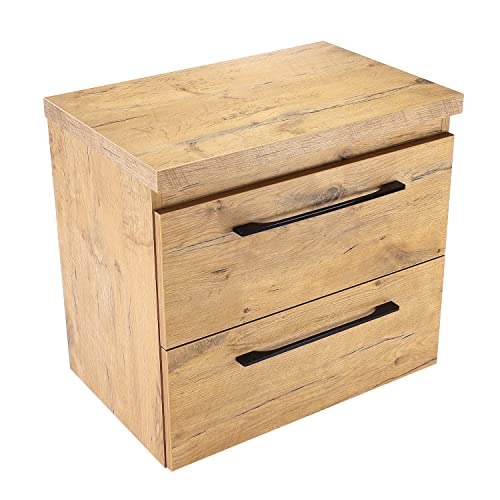 paplinskimoebel GIRONA Waschbeckenunterschrank hängend 60 cm breit, Universal Badschrank mit 2 Schubladen, leises Schließsystem, Badmöbel mit wasserfestem PVC-Furnier, Loft-Stil von paplinskimoebel