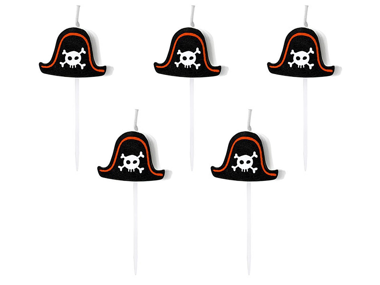 partydeco Geburtstagskerze, Geburtstagkerzen Piratenhut 2cm mit Totenkopf 5er Set schwarz von partydeco