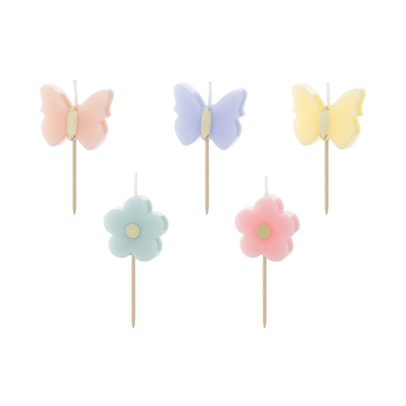 partydeco Geburtstagskerze, Geburtstagskerzen Schmetterlinge 3,5cm Bunt Pastell 5er Set von partydeco