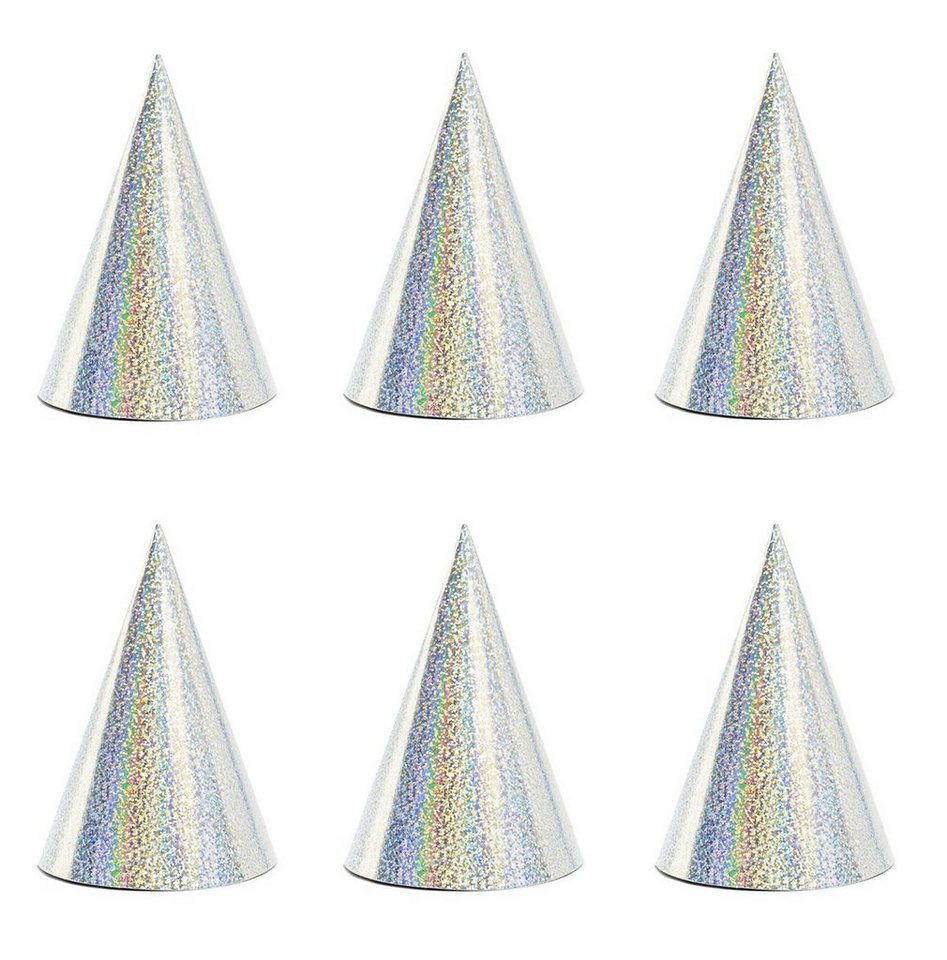 partydeco Papierdekoration, Partyhüte Hologramm 16cm silber 6er Set von partydeco