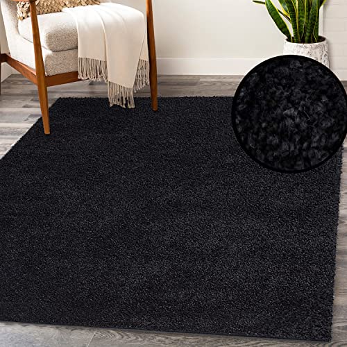 payé Teppich Läufer Hochflor Shaggy - 100x200cm Läufer - Schwarz Einfarbig Wohnzimmer Uni Flauschig Modern Boho Deko Teppiche Weich Schlafzimmer von payé