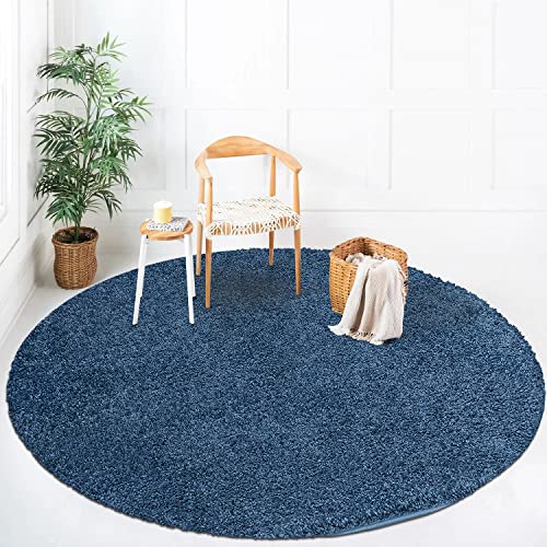 payé Teppich Rund Hochflor Shaggy - 80x80cm - Blau Einfarbig Uni Flauschig Modern Boho Wohnzimmer Schlafzimmer Deko Teppiche Weich Schlafzimmer von payé