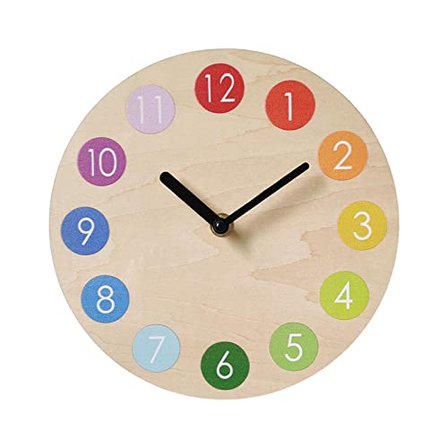 perfk 27,9 cm Bunte Kinder-Wanduhr aus Holz, tickt Nicht, hochwertiger Quarz, leicht ablesbar, leise, für Büro, Wohnzimmer, Küche, Klassenzimmer, Schule, Schwarze Hände von perfk