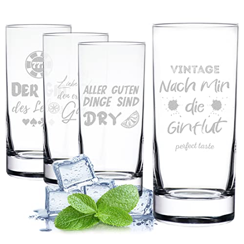 polar-effekt Gin-Glas 4er-Set 485 ml mit Sprüchen graviert - Cocktailgläser mit Gravur - ideal für Longdrinks, Säfte und Smoothies - Geschenke zum Geburtstag von polar-effekt