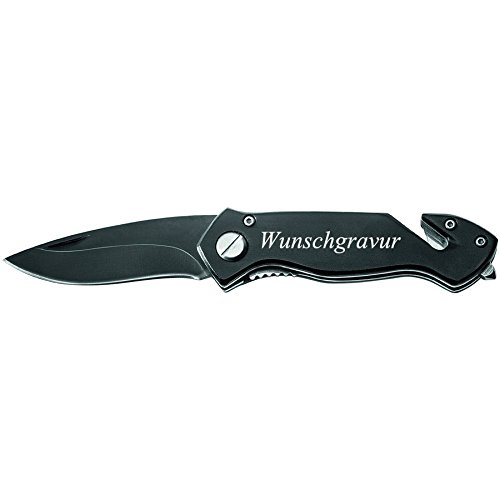 polar-effekt Rettungsmesser Compact Security Klappmesser mit Gravur – Taschenmesser Aluminiumgriff Gurtschneider, Schlagdorn - Einhandmesser – Personalisierte Geschenk für Männer von polar-effekt