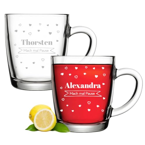 polar-effekt Teeglas 340 ml 2er-Set mit personalisierter Gravur - hitzebeständige Teetasse mit Namen - als Geburtstagsgeschenk - BPA-Frei von polar-effekt