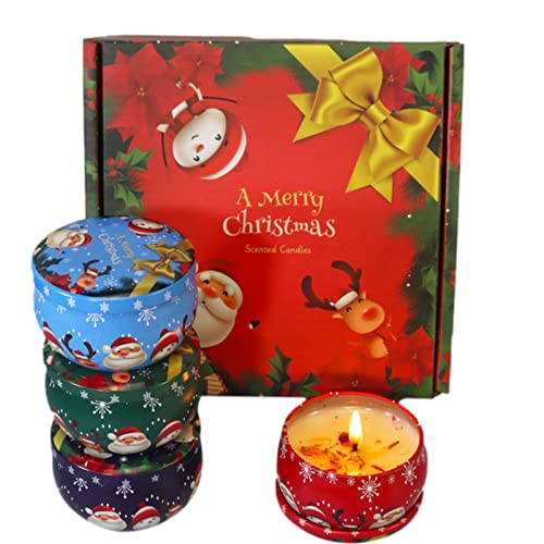 pologmase Weihnachts-Sojakerzen-Geschenkset | 4 Stück Duftkerzen für Damen - Langlebiges Aromatherapie-Kerzengeschenk, Sojawachskerzen im Glas, Geschenk für Weihnachten, Erntedankfest von pologmase