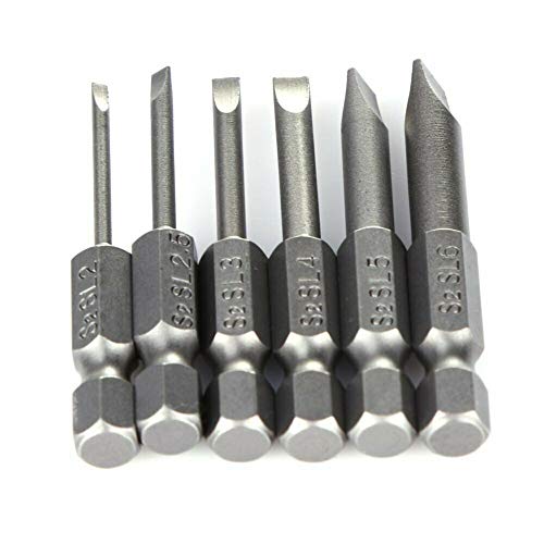 Schlitzschraubendreher-Bits Powertool 50 mm lang 6,35 mm Sechskantschaft Schraubendreher-Bits magnetisch 2/2,5/3/4/5/6 mm Schlitzschraubendreher-Bits (6 Stück) von power tool