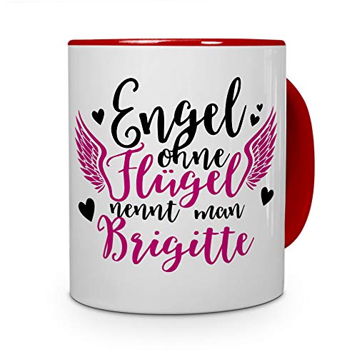 Tasse mit Namen Brigitte - Motiv Engel - Namenstasse, Kaffeebecher, Mug, Becher, Kaffeetasse - Farbe Rot von printplanet