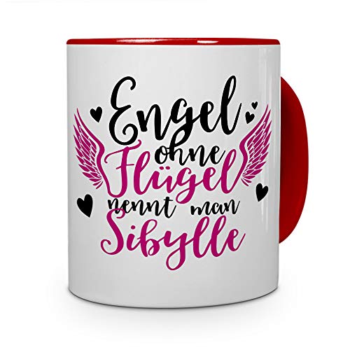 Tasse mit Namen Sibylle - Motiv Engel - Namenstasse, Kaffeebecher, Mug, Becher, Kaffeetasse - Farbe Rot von printplanet