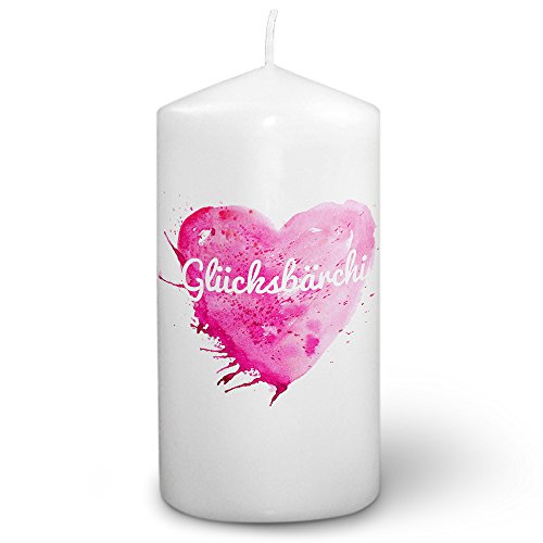 printplanet® Kerze mit Namen Glücksbärchi - Fotokerze mit Design Painted Heart - Wachskerze, Taufkerze, Hochzeitskerze von printplanet