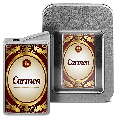 printplanet Feuerzeug mit Namen Carmen - personalisiertes Gasfeuerzeug mit Design Ornamente - inkl. Metall-Geschenk-Box von printplanet