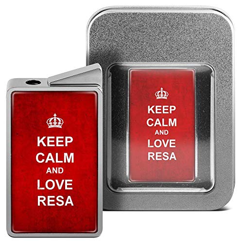 printplanet Feuerzeug mit Namen Resa - personalisiertes Gasfeuerzeug mit Design Keep Calm - inkl. Metall-Geschenk-Box von printplanet