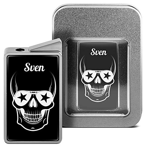 printplanet Feuerzeug mit Namen Sven - personalisiertes Gasfeuerzeug mit Design Totenkopf - inkl. Metall-Geschenk-Box von printplanet