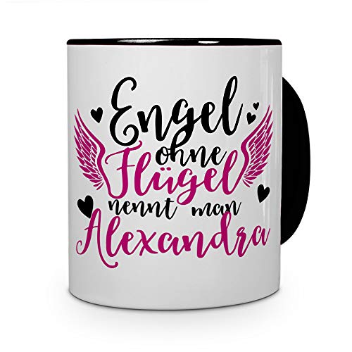 printplanet Tasse mit Namen Alexandra - Motiv Engel - Namenstasse, Kaffeebecher, Mug, Becher, Kaffeetasse - Farbe Schwarz von printplanet