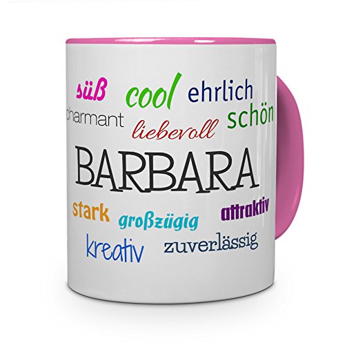 printplanet Tasse mit Namen Barbara - Positive Eigenschaften von Barbara - Namenstasse, Kaffeebecher, Mug, Becher, Kaffeetasse - Farbe Rosa von printplanet