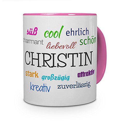 printplanet Tasse mit Namen Christin - Positive Eigenschaften von Christin - Namenstasse, Kaffeebecher, Mug, Becher, Kaffeetasse - Farbe Rosa von printplanet