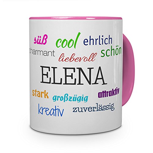 printplanet Tasse mit Namen Elena - Positive Eigenschaften von Elena - Namenstasse, Kaffeebecher, Mug, Becher, Kaffeetasse - Farbe Rosa von printplanet