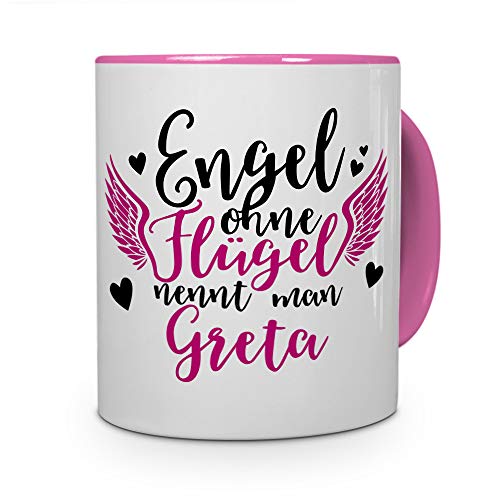 printplanet Tasse mit Namen Greta - Motiv Engel - Namenstasse, Kaffeebecher, Mug, Becher, Kaffeetasse - Farbe Rosa von printplanet