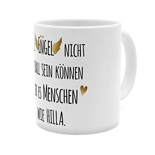 printplanet Tasse mit Namen Hilla - Motiv Engel überall - Namenstasse, Kaffeebecher, Mug, Becher, Kaffeetasse - Farbe Weiß von printplanet