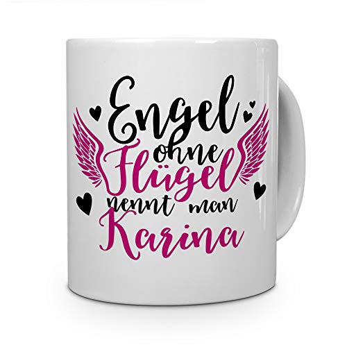 printplanet Tasse mit Namen Karina - Motiv Engel - Namenstasse, Kaffeebecher, Mug, Becher, Kaffeetasse - Farbe Weiß von printplanet