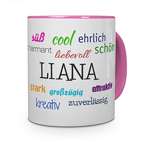 printplanet Tasse mit Namen Liana - Positive Eigenschaften von Liana - Namenstasse, Kaffeebecher, Mug, Becher, Kaffeetasse - Farbe Rosa von printplanet