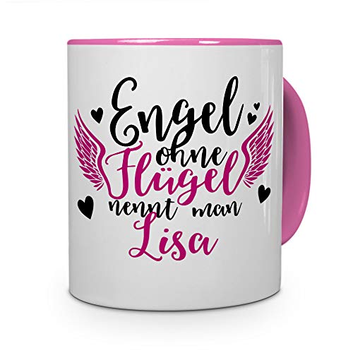 printplanet Tasse mit Namen Lisa - Motiv Engel - Namenstasse, Kaffeebecher, Mug, Becher, Kaffeetasse - Farbe Rosa von printplanet