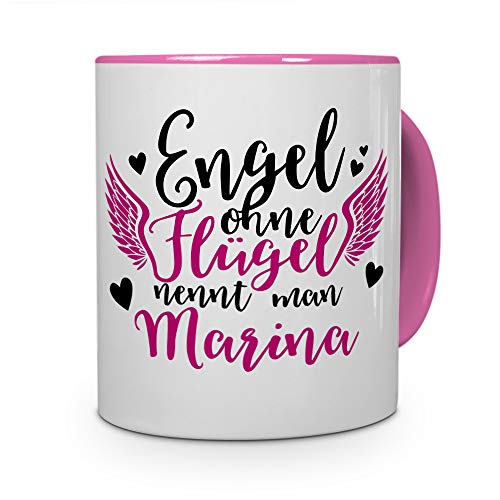 printplanet Tasse mit Namen Marina - Motiv Engel - Namenstasse, Kaffeebecher, Mug, Becher, Kaffeetasse - Farbe Rosa von printplanet