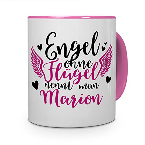 printplanet Tasse mit Namen Marion - Motiv Engel - Namenstasse, Kaffeebecher, Mug, Becher, Kaffeetasse - Farbe Rosa von printplanet