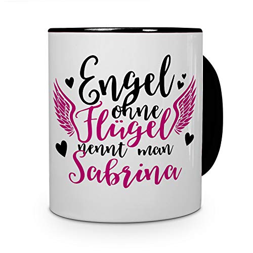 printplanet Tasse mit Namen Sabrina - Motiv Engel - Namenstasse, Kaffeebecher, Mug, Becher, Kaffeetasse - Farbe Schwarz von printplanet