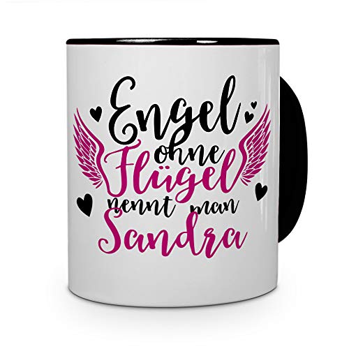 printplanet Tasse mit Namen Sandra - Motiv Engel - Namenstasse, Kaffeebecher, Mug, Becher, Kaffeetasse - Farbe Schwarz von printplanet