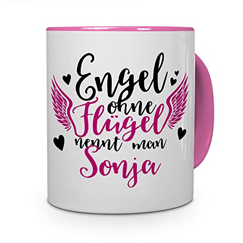 printplanet Tasse mit Namen Sonja - Motiv Engel - Namenstasse, Kaffeebecher, Mug, Becher, Kaffeetasse - Farbe Rosa von printplanet