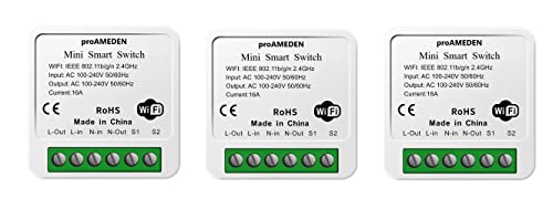 proAMEDEN Smart Wifi Schalter Apple HomeKit 16A [3/ein] Mini Smart Wifi Switch Modul, CozyLife App funktioniert mit Siri Sprachsteuerung, kompatibel mit Alexa, Google Home. von proAMEDEN