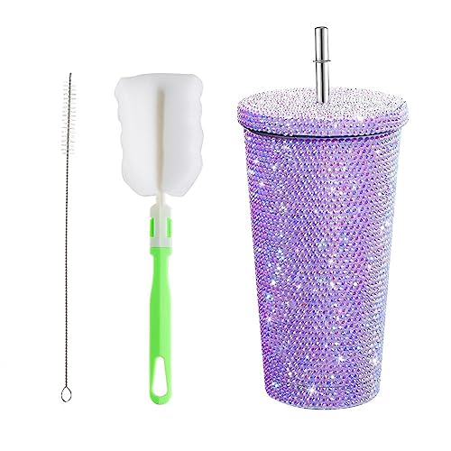 pulunto Diamant-Becher mit Nieten, glitzerndes Glitzerglas, 750 ml, isolierte Becher mit Deckel und Strohhalmen, glitzernder Strohhalm, Frauengeschenke von pulunto