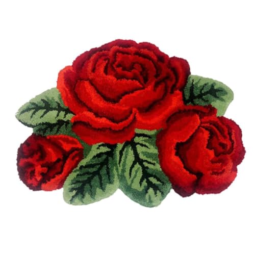 pulunto Teppich in Rosen-Form, rote Rose, Badematte, rutschfest, saugfähig, Badematte, Badewanne, weiches Blumenmuster von pulunto