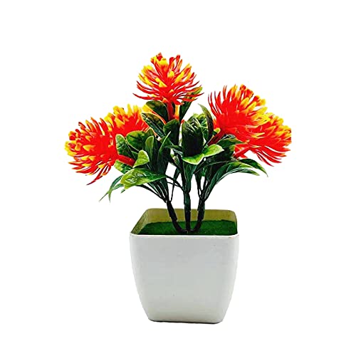 1 Set künstliche Topfblumen realistisches Hochzeitsarrangement Kunststoff Empfang Schreibtisch Simulation Bonsai für Zuhause – Sunset Red von puran