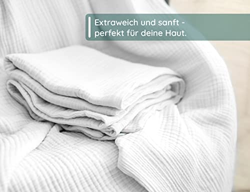 pure shores®☀️ Musselin Bettwäsche 135x200 cm | Flauschige Bettwäsche | 100% Baumwolle mit Oeko-TEX® | Extra kuschelig und weich | Kissen - mit Reißverschluss (Wolken-Weiß, 135x200 + 80x80) von pure shores