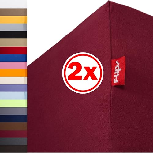 r-up Beste Spannbettlaken Doppelpack 200x220-220x240 bis 35cm Höhe viele Farben 95% Baumwolle / 5% Elastan 230g/m² Oeko-TEX stressfrei auch für hohe Matratzen (Bordeauxrot) von r-up