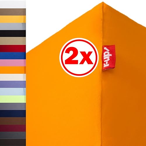 r-up Beste Spannbettlaken Doppelpack 200x220-220x240 bis 35cm Höhe viele Farben 95% Baumwolle / 5% Elastan 230g/m² Oeko-TEX stressfrei auch für hohe Matratzen (orange) von r-up