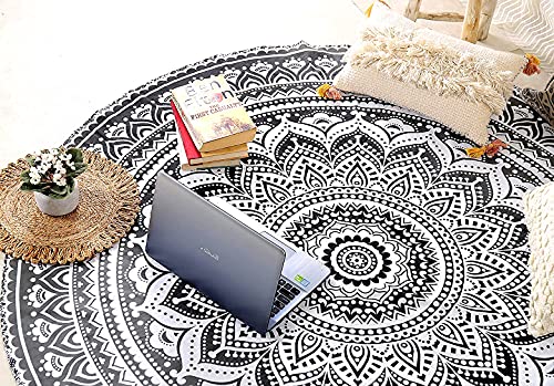 raajsee Grau Schwarz runder Strandteppich Hippie/Boho Stranddecke Mandala Roundie/indische Baumwolle Überwurf – runde Tischdecke, Picknick Teppiche 127 cm Kreis raajsee Grau Schwarz runder Strandteppich Hippie/Boho Stranddecke Mandala Roundie/indische Baumwolle Überwurf – runde Tischdecke, Picknick Teppiche 127 cm Kreis von raajsee