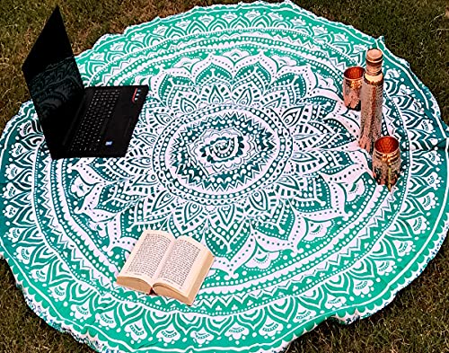 raajsee Grüne runde Strand-Wandteppich, Hippie-/Boho-Stranddecke, Mandala-Rundie/indische Baumwolle, Überwurf – runde Tischdecke, Heimdekor, Indie-Teppich, Meditations-/Picknick-Teppich, 127 cm Kreis raajsee Grüne runde Strand-Wandteppich, Hippie-/Boho-Stranddecke, Mandala-Rundie/indische Baumwolle, Überwurf – runde Tischdecke, Heimdekor, Indie-Teppich, Meditations-/Picknick-Teppich, 127 cm Kreis von raajsee