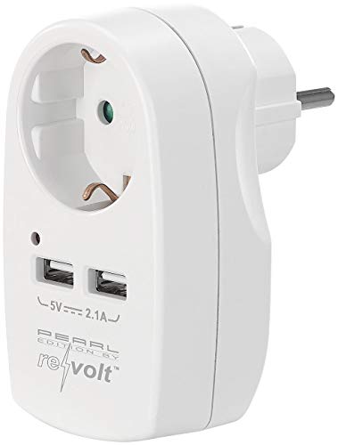 revolt Steckdosenadapter USB: 2in1-Steckdose mit 2-fach-USB-Netzteil, max. 2,1 A, Kindersicherung (230V USB Steckdosen, USB-Steckdosen anschließen, Überspannungsschutz) von revolt