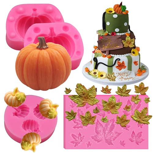 Silikonform Kürbis Set 3D Mini Kürbis Silikonform Ahornblätter Fondantformen Kürbisform Halloween Süßigkeiten Schokoladengeleeform für Halloween Thanksgiving Weihnachtsbacken, Kuchendekoration, Seife von reakoo