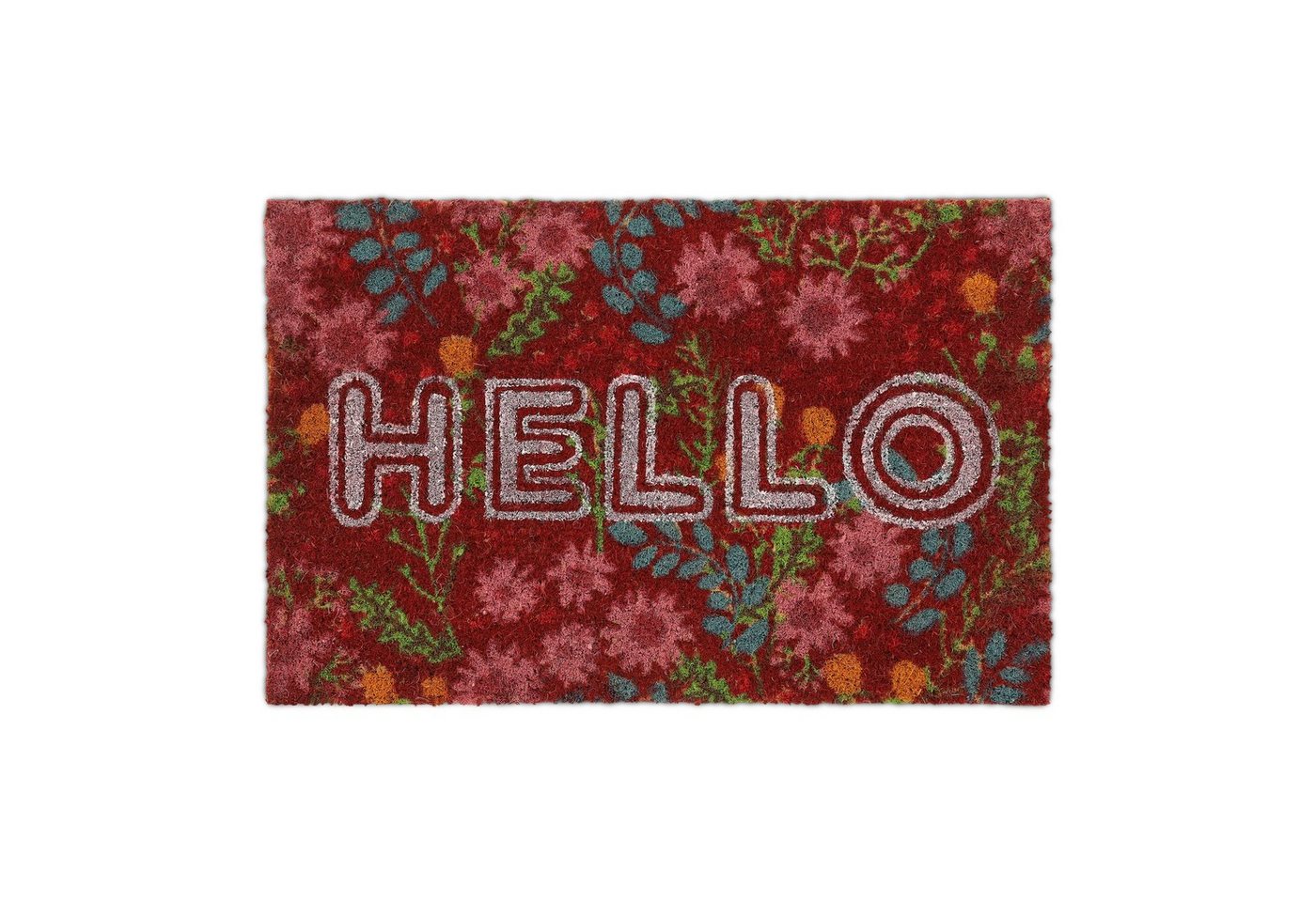 Fußmatte Fußmatte Kokos Hello mit Blumen, relaxdays, Höhe: 15 mm von relaxdays