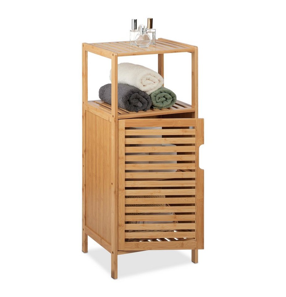 relaxdays Badregal Schmaler Badschrank aus Bambus von relaxdays