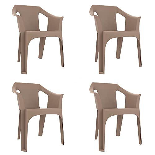 garbar RESOL Cool Set 4 Gartenstühle mit Armlehnen, stapelbar, Terrasse, Außenbereich, Esszimmer, Konferenz, modernes Design, leicht und robust, UV-Filter, sandbraun von garbar