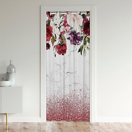 Aquarell Blumen Tür Vorhang, Retro Stil Garten Floral Raum Divider Vorhang 1 Panel, 106x203, Luxus Rose Gold Pailletten Print Raum Vorhang für Kinder Erwachsene von richhome