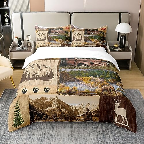 richhome 100% Natur Baumwolle Dschungel Herbst Bettbezug 155x220,Wilder Bär Pfoten Outdoor Holzkabine weiche Bettwäsche Set, Fall Ahornblatt Rustikale Tröster Abdeckung Bettwäsche (kein Tröster) von richhome